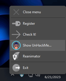 UnHackMe Monitor Menu.