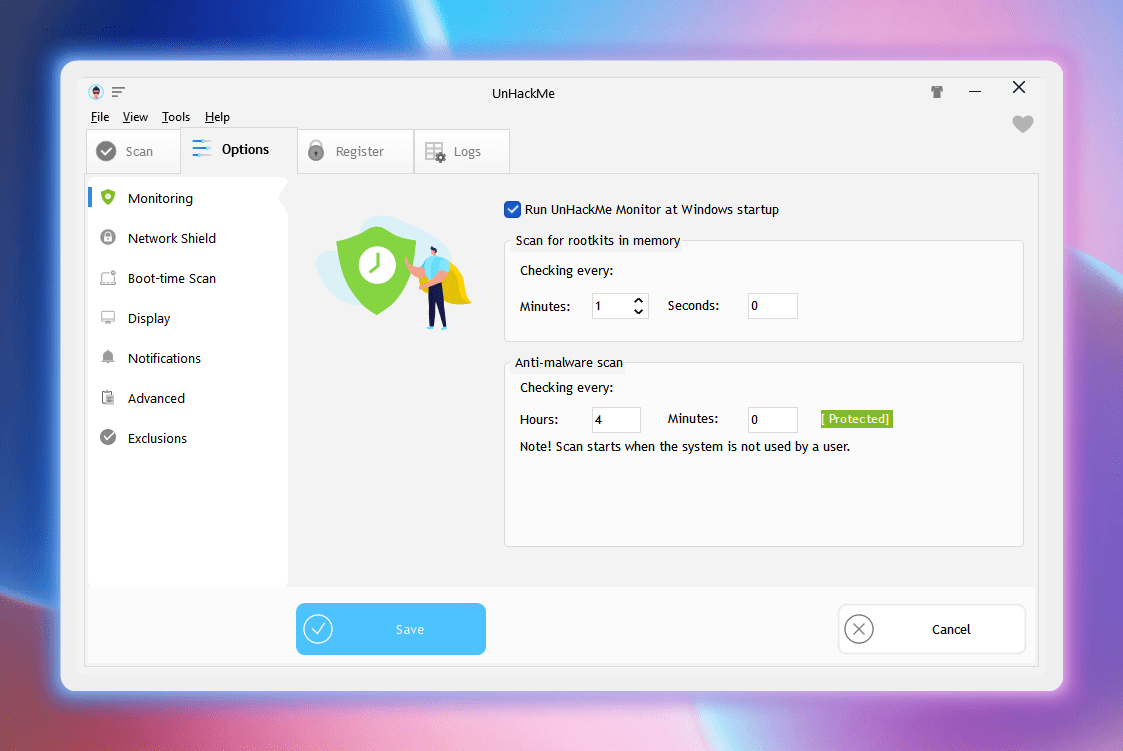 UnHackMe Settings.