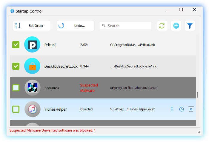 BootRacer automatically blocks Malware/Adware/Spyware programs at startup